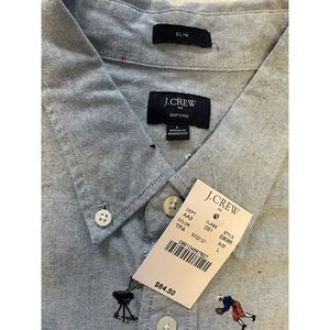 J Crew Classic Fit Men's Large Slim Cotton Blue Short Sleeve Button Down Shirt